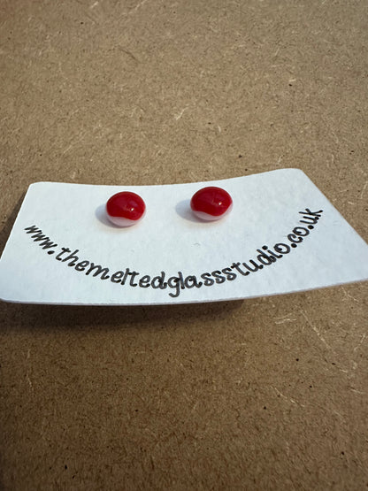 Handmade Fused Glass Earrings - Sterling Silver posts - Red