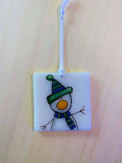 Christmas Card with a Fused Glass Hanging Decoration Gift Santa, Snowman, Robin & Rudolph