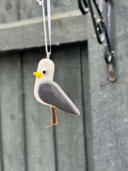 Happy Bird-Day Card with hanging fused glass Seagull