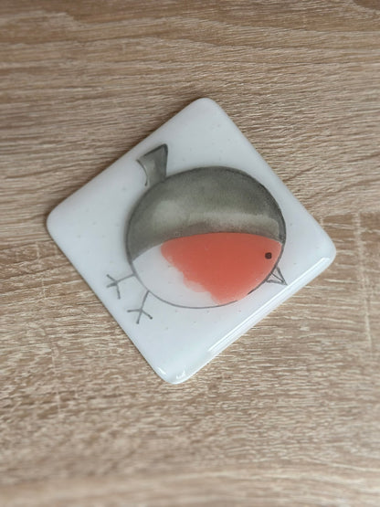 Fused Glass matching Robin Coaster & Card with hanging decoration gift set