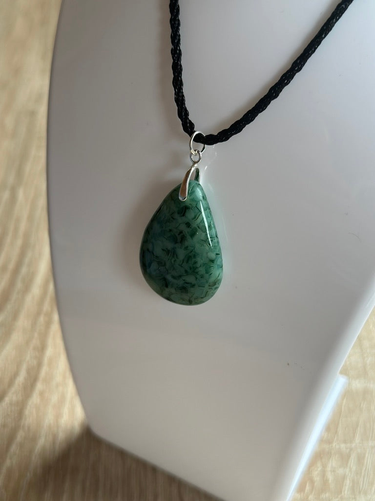 Fused Glass Tear Drop Green Effect Pendant