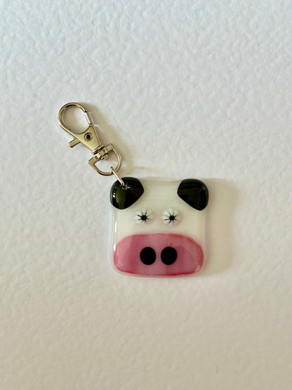 Fused Glass Mr Moo Cow Keyring