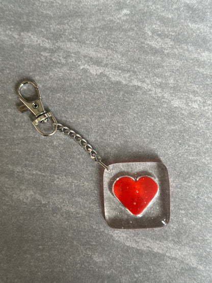 Fused Glass Transparent Heart Keyring