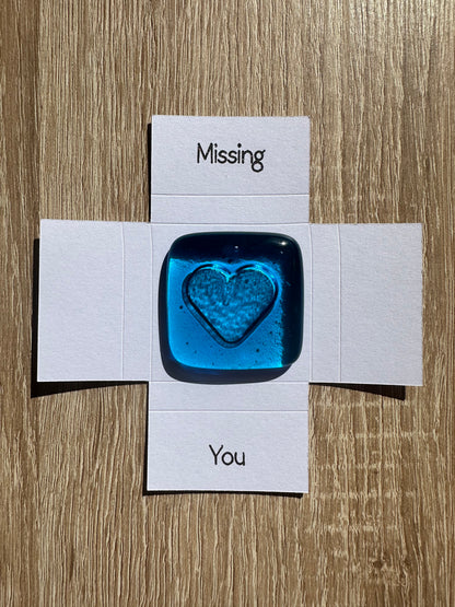 Fused Glass pocket Box Heart Token Missing you