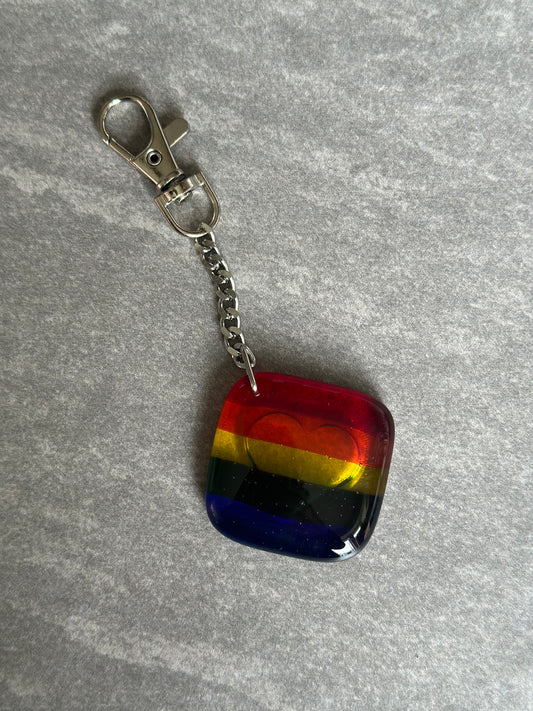 Fused Glass Rainbow Heart Keyring Transparent