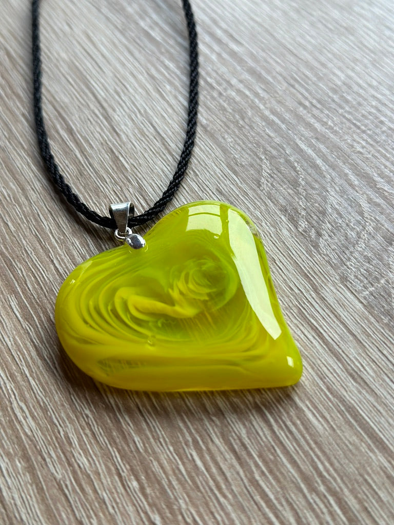 Fused Glass Swirling Yellow / Green Pendant