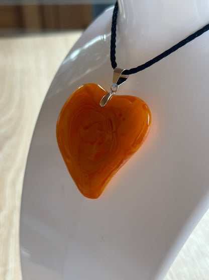 Fused Glass Swirling Orange Heart Pendant