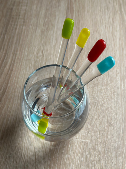 Fused Glass Drink Stirrers gift set, Red, Blue, Yellow & Green