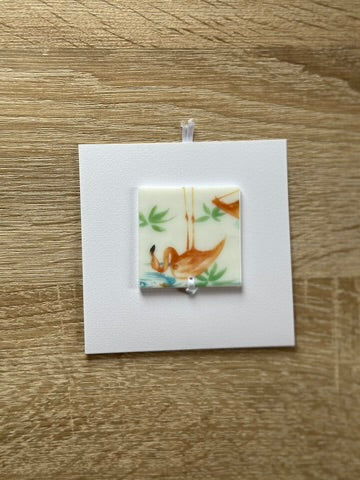 Fused Glass matching Flamingo Coaster & Card with hanging decoration gift set