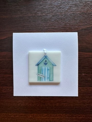 Card with a Beach Hut Hanging Decoration Gift