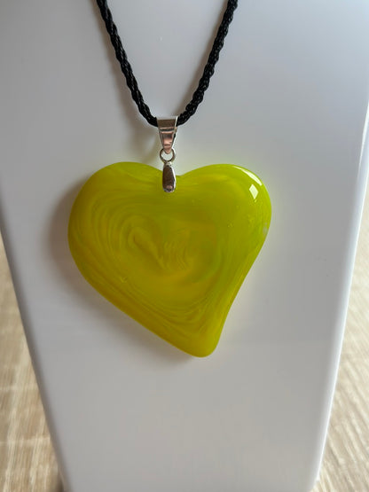 Fused Glass Swirling Yellow / Green Pendant