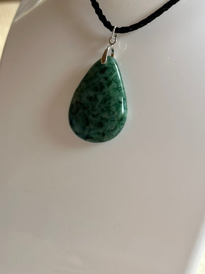 Fused Glass Tear Drop Green Effect Pendant