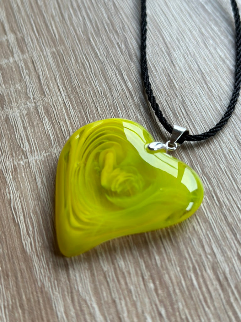 Fused Glass Swirling Yellow / Green Pendant