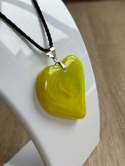 Fused Glass Swirling Yellow / Green Pendant