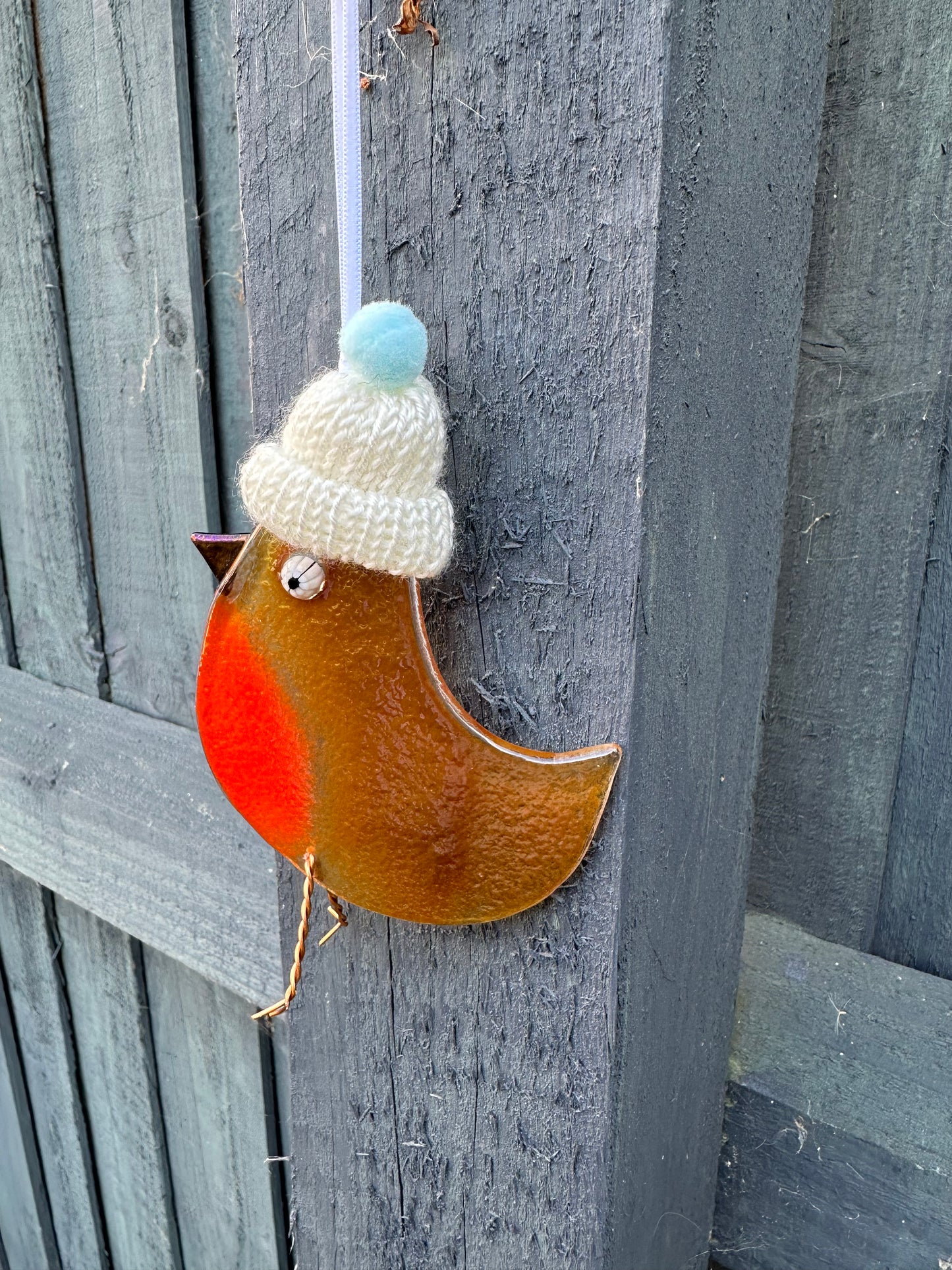 Fused Glass Robin with a hat