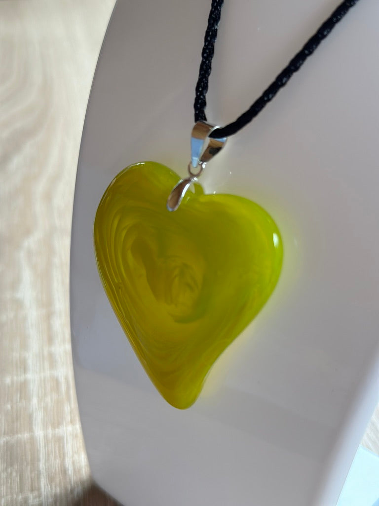 Fused Glass Swirling Yellow / Green Pendant