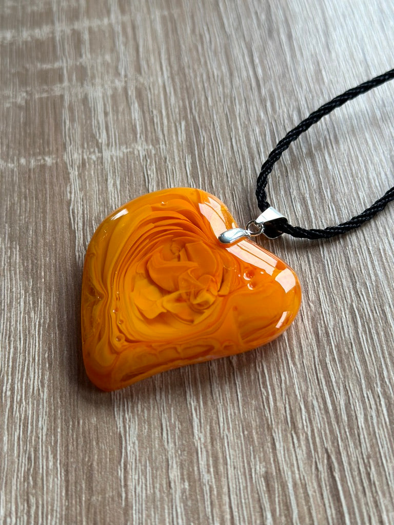 Fused Glass Swirling Orange Heart Pendant