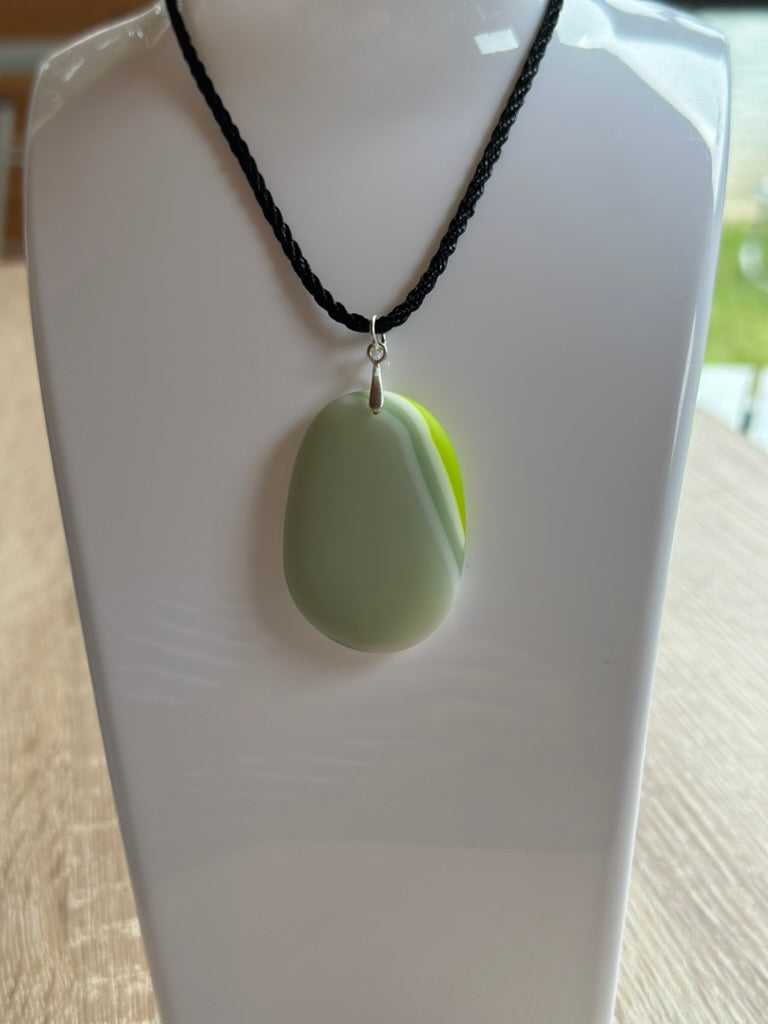 Fused Glass Matt Finish Oval Green Pendant