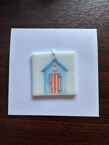 Card with a Beach Hut Hanging Decoration Gift