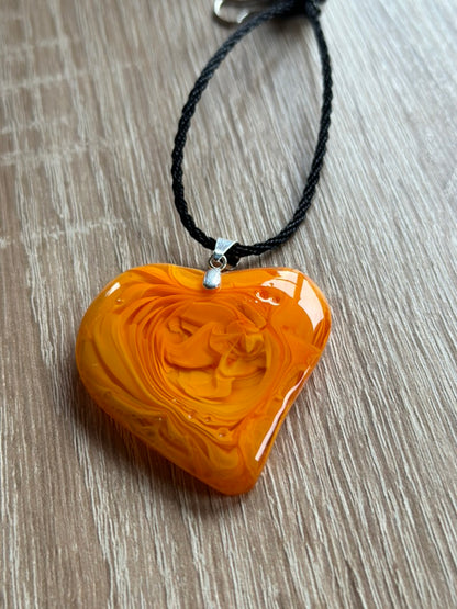 Fused Glass Swirling Orange Heart Pendant