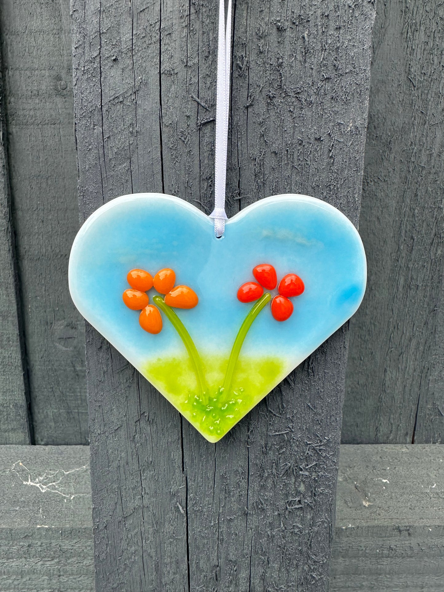 Hanging Heart Decoration Orange & Red Flowers