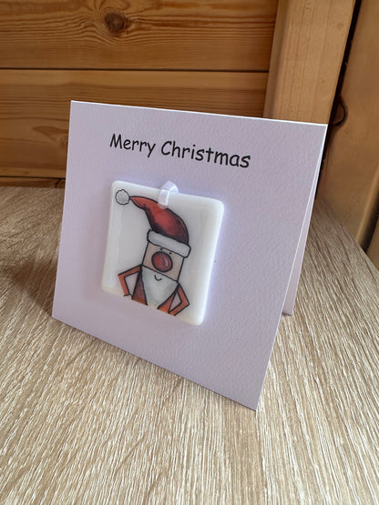 Christmas Card with a Fused Glass Hanging Decoration Gift Santa, Snowman, Robin & Rudolph