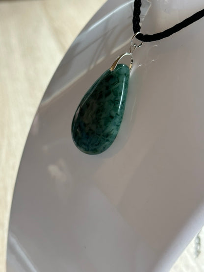 Fused Glass Tear Drop Green Effect Pendant