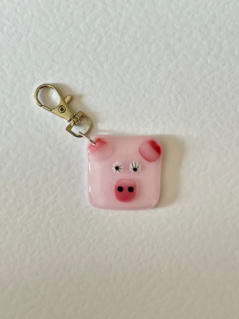 Fused Glass Pig Keyring