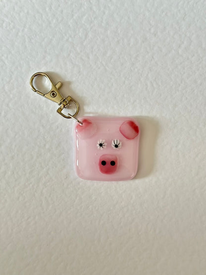 Fused Glass Pig Keyring