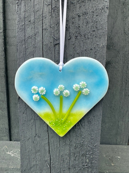 Hanging Heart Decoration White Flowers