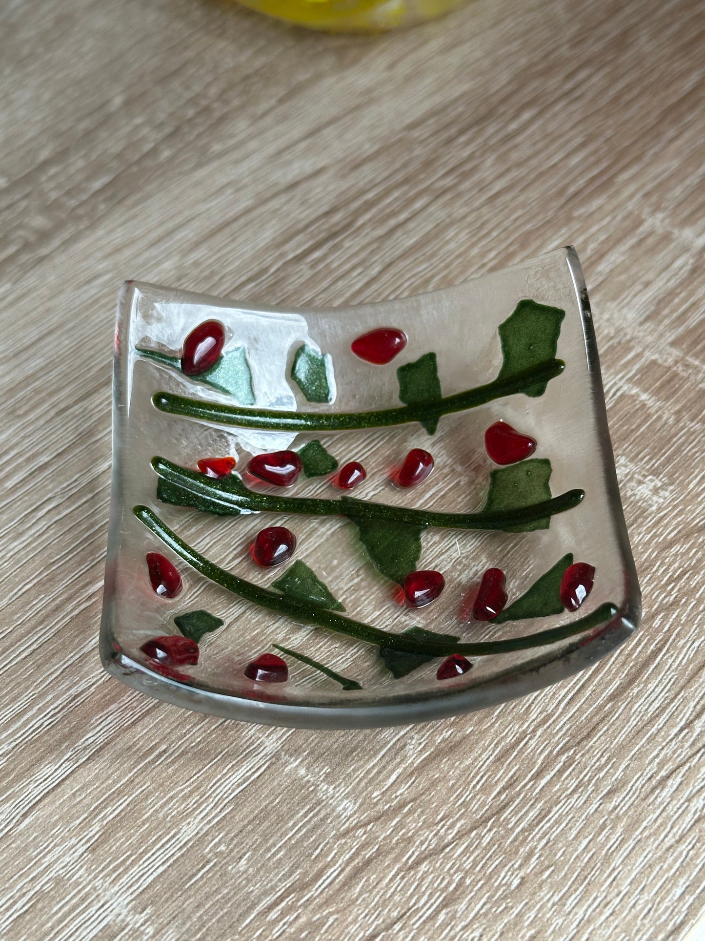 Fused Glass holly trinket dish