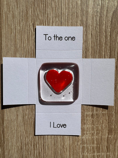 Fused Glass pocket Box Heart Token To the one I love