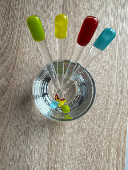 Fused Glass Drink Stirrers gift set, Red, Blue, Yellow & Green