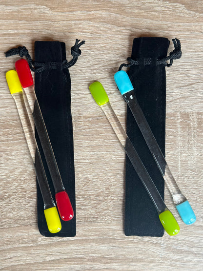 Fused Glass Drink Stirrers gift set, Red, Blue, Yellow & Green