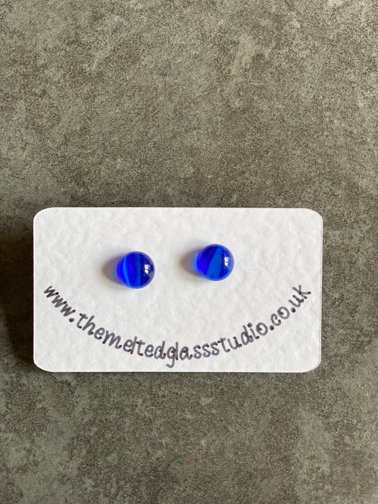 Handmade Fused Glass Earrings - Sterling Silver posts - Dark Blue