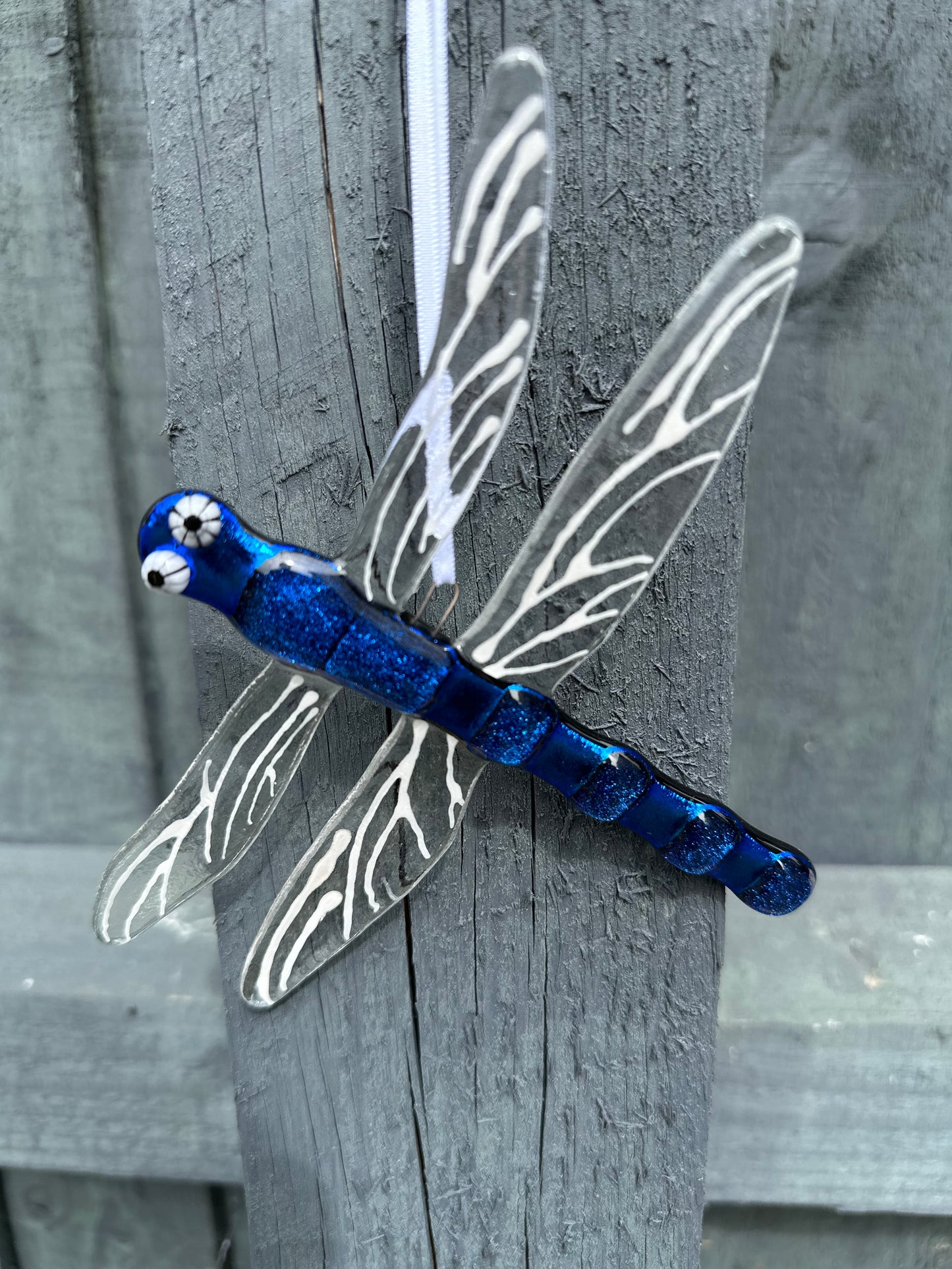 Fused Glass Dragonfly shiny Blue