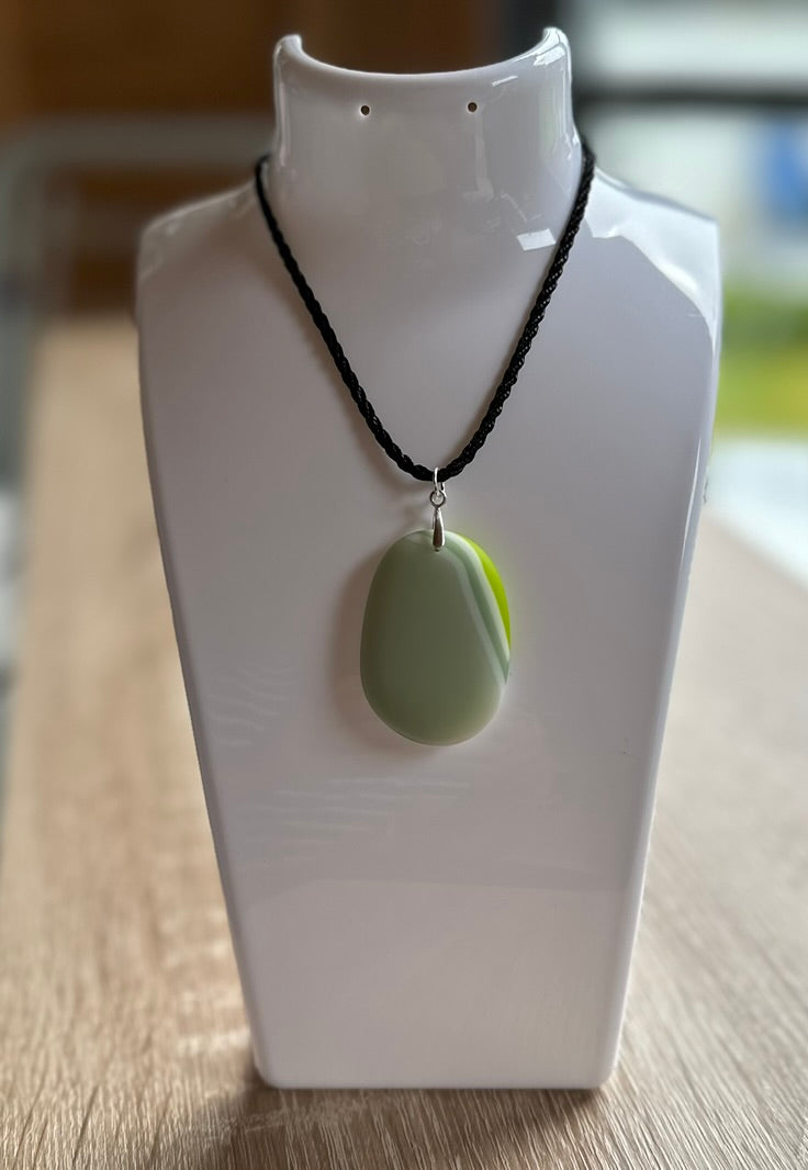 Fused Glass Matt Finish Oval Green Pendant