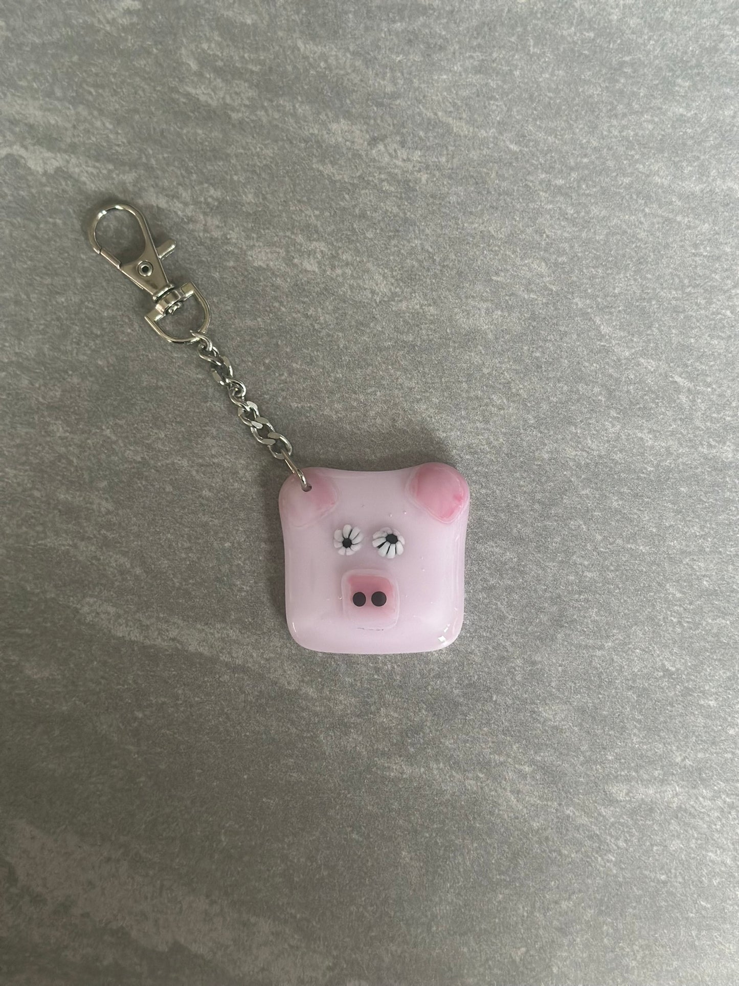 Fused Glass Pig Keyring