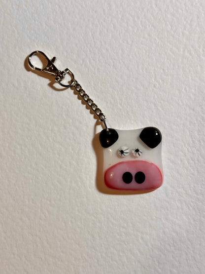 Fused Glass Mr Moo Cow Keyring