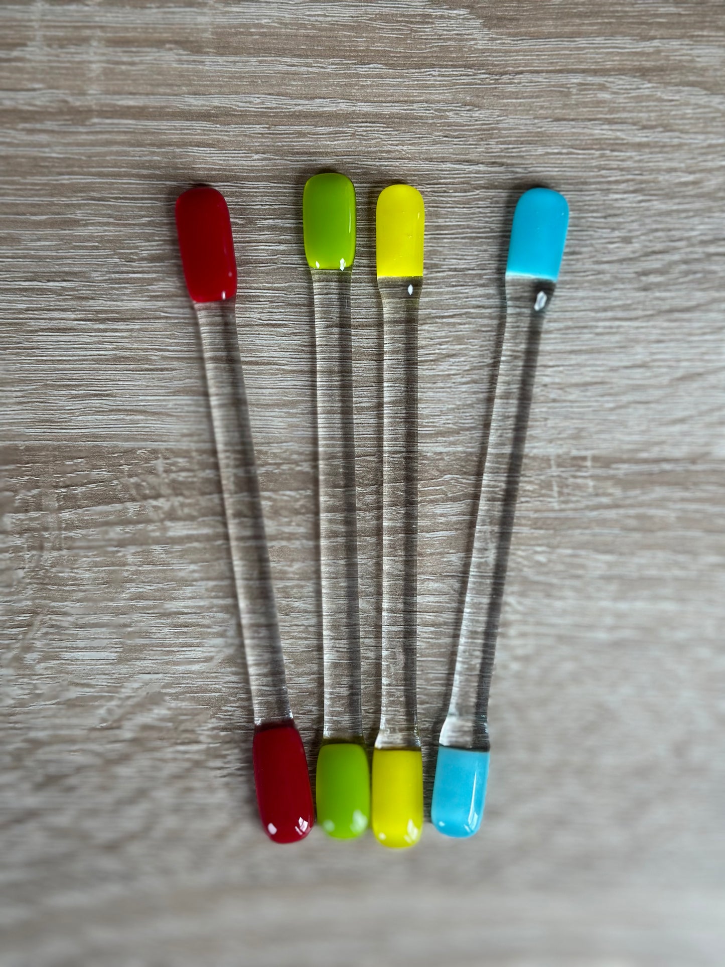 Fused Glass Drink Stirrers gift set, Red, Blue, Yellow & Green