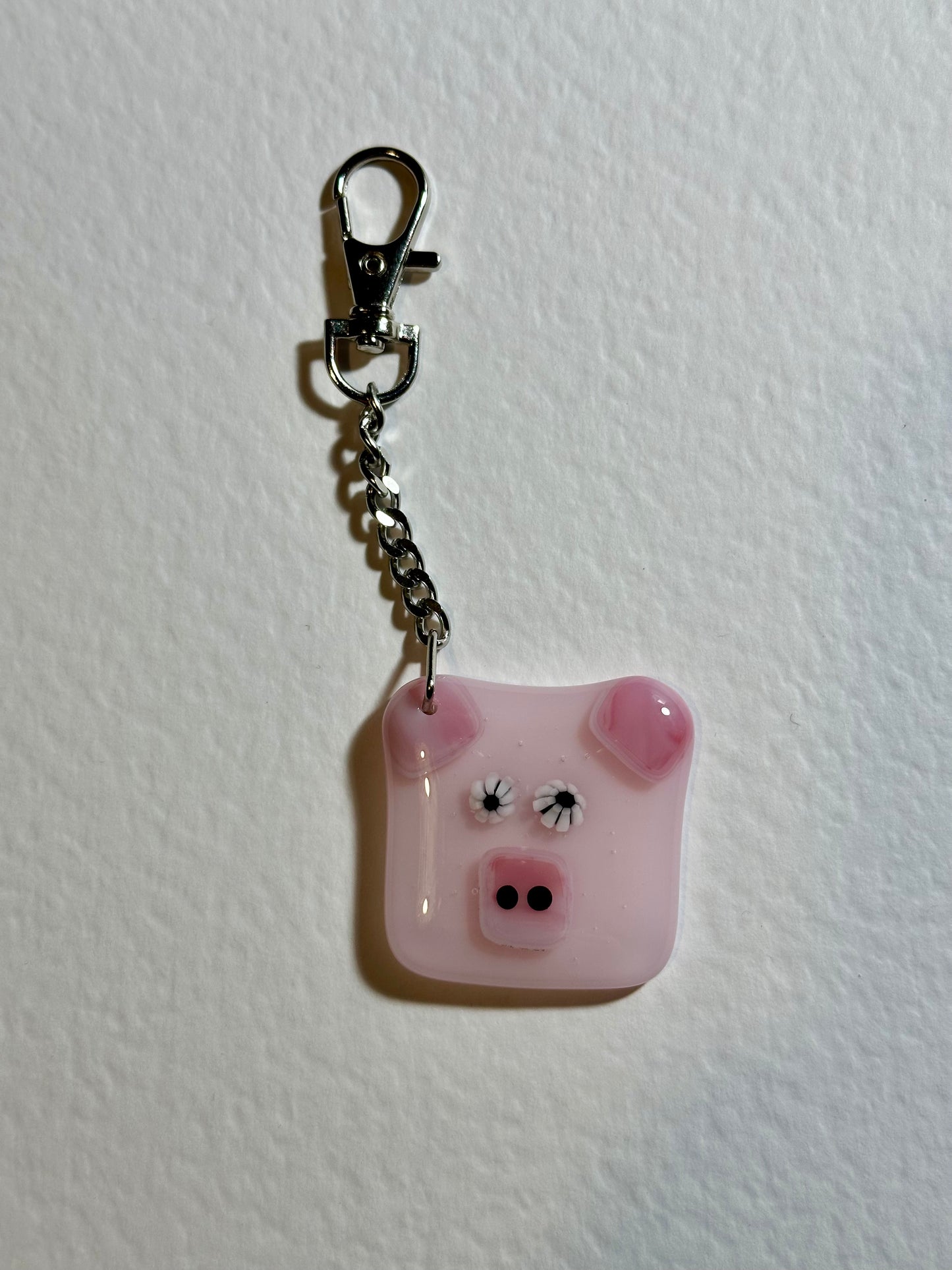 Fused Glass Pig Keyring