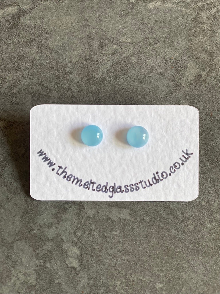 Handmade Fused Glass Earrings - Sterling Silver posts - Light Blue