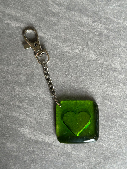 Fused Glass Transparent Heart Keyring