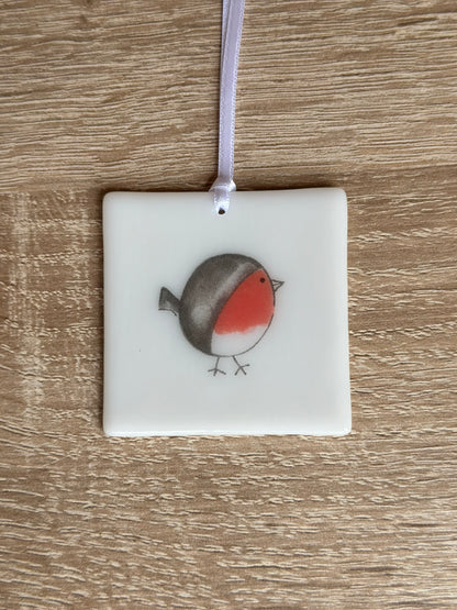 Fused Glass matching Robin Coaster & Card with hanging decoration gift set