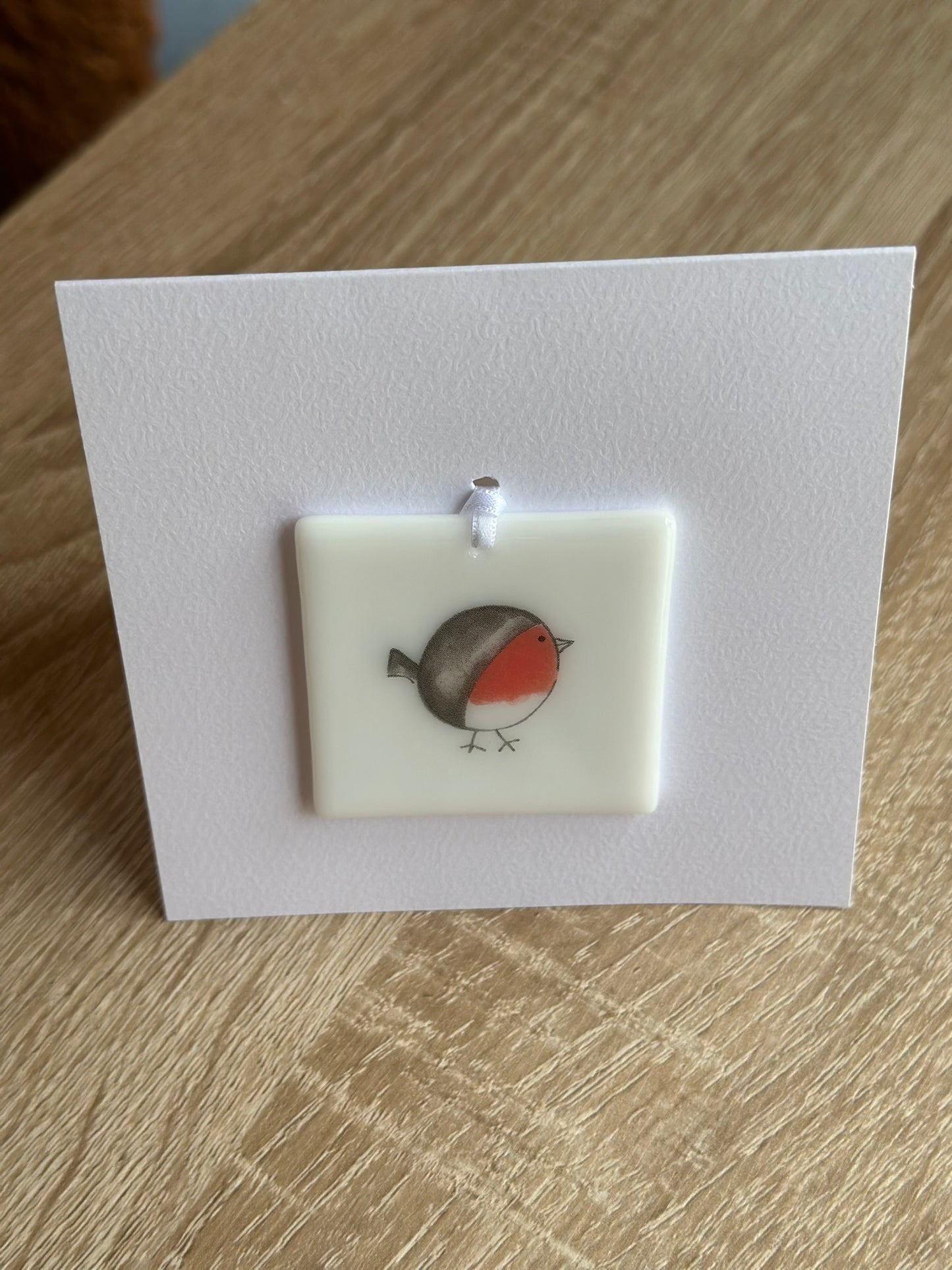 Fused Glass matching Robin Coaster & Card with hanging decoration gift set