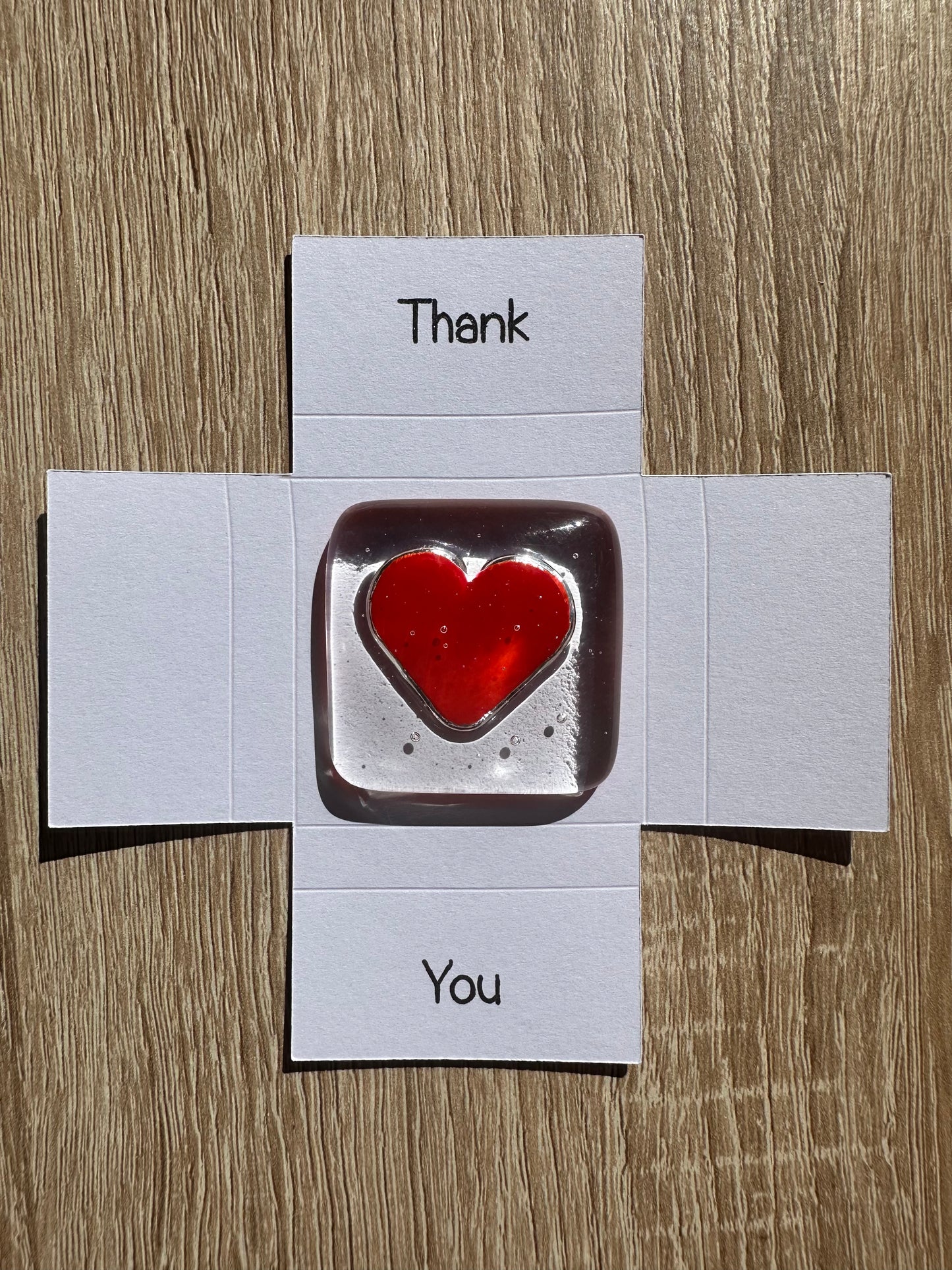 Fused Glass pocket Box Heart Token Thank you