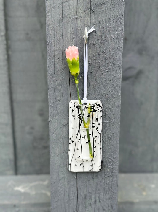 Hanging Pocket Bud Vase White / Black Effect