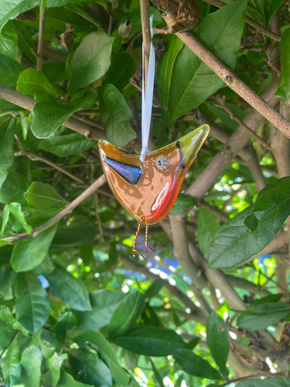 Happy Bird-Day Card with Fused Glass hanging bird