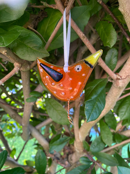 Happy Bird-Day Card with Fused Glass hanging bird