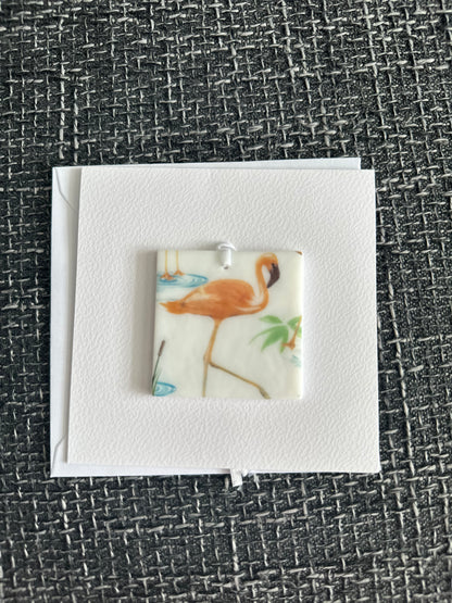 Card with a Flamingo Hanging Decoration Gift